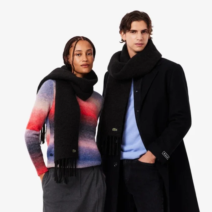 Unisex-halsduk i alpackaull med fransar Unisex-halsduk i alpackaull med fransar