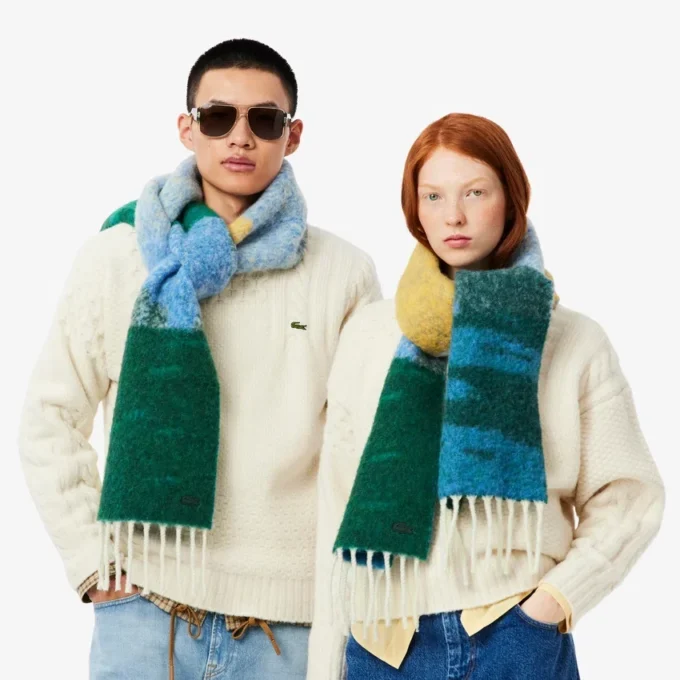 Unisex-halsduk i alpackaull med landskapsmotiv Unisex-halsduk i alpackaull med landskapsmotiv