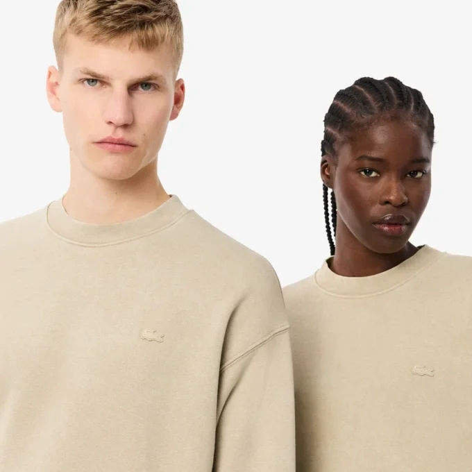 Unisex-Sweatshirt i fleece med lös passform och tvättad effekt Unisex-Sweatshirt i fleece med lös passform och tvättad effekt
