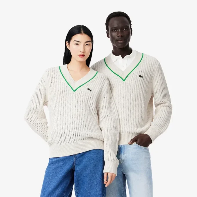 Unisex-tröja med V-ringning och ränder Unisex-tröja med V-ringning och ränder