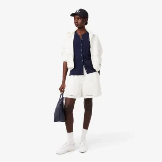 Överdimensionerade, lediga bermuda-shorts i linneblandning